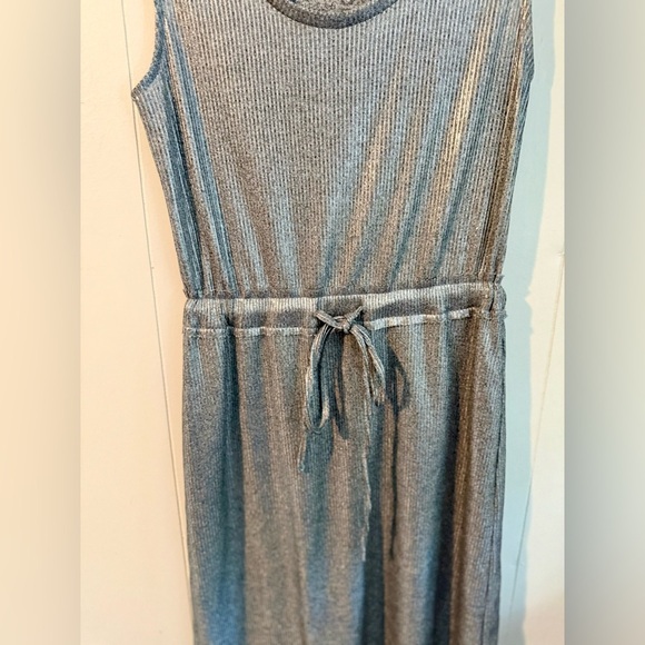 Anthropologie Dolan Metallic Silver Drawstring Ribbed Midi Dress, Size XS - Picture 6 of 10